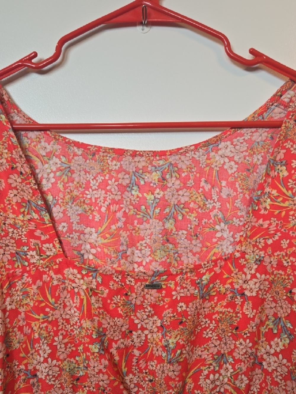 O'Neill Juniors' Luciana Coral Floral Tie-Detail Sleeve Mini Dress M - Picture 6 of 11